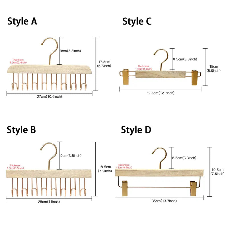 Multi-Functional Camphor Wood Hanger with Hooks /Clips for Ties, Scarves Lingerie Shorts Skirts Wedding Dress laser craft logo customization