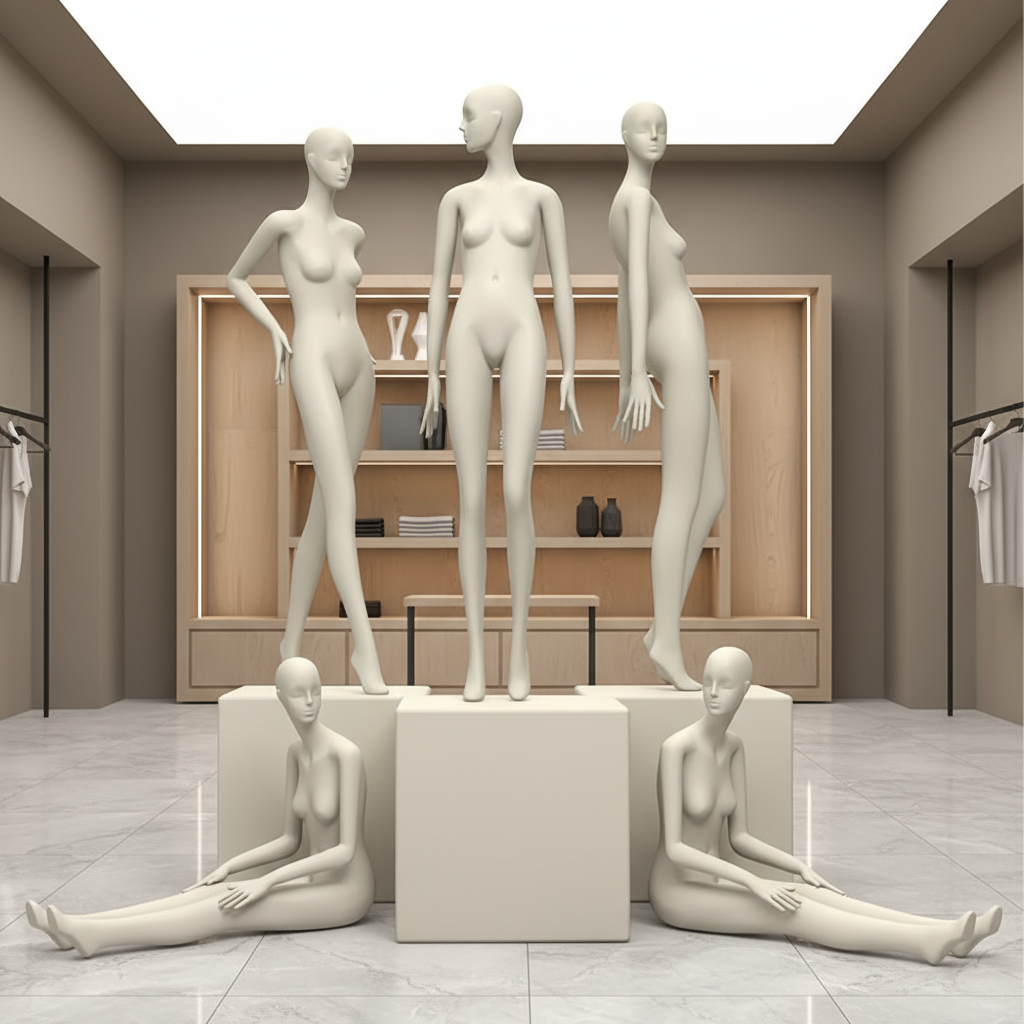 Maniquí femenino de cuerpo entero DE-LIANG: maniquí ajustable con torso para exhibición, maniquí moderno para boutiques de moda y escaparates.