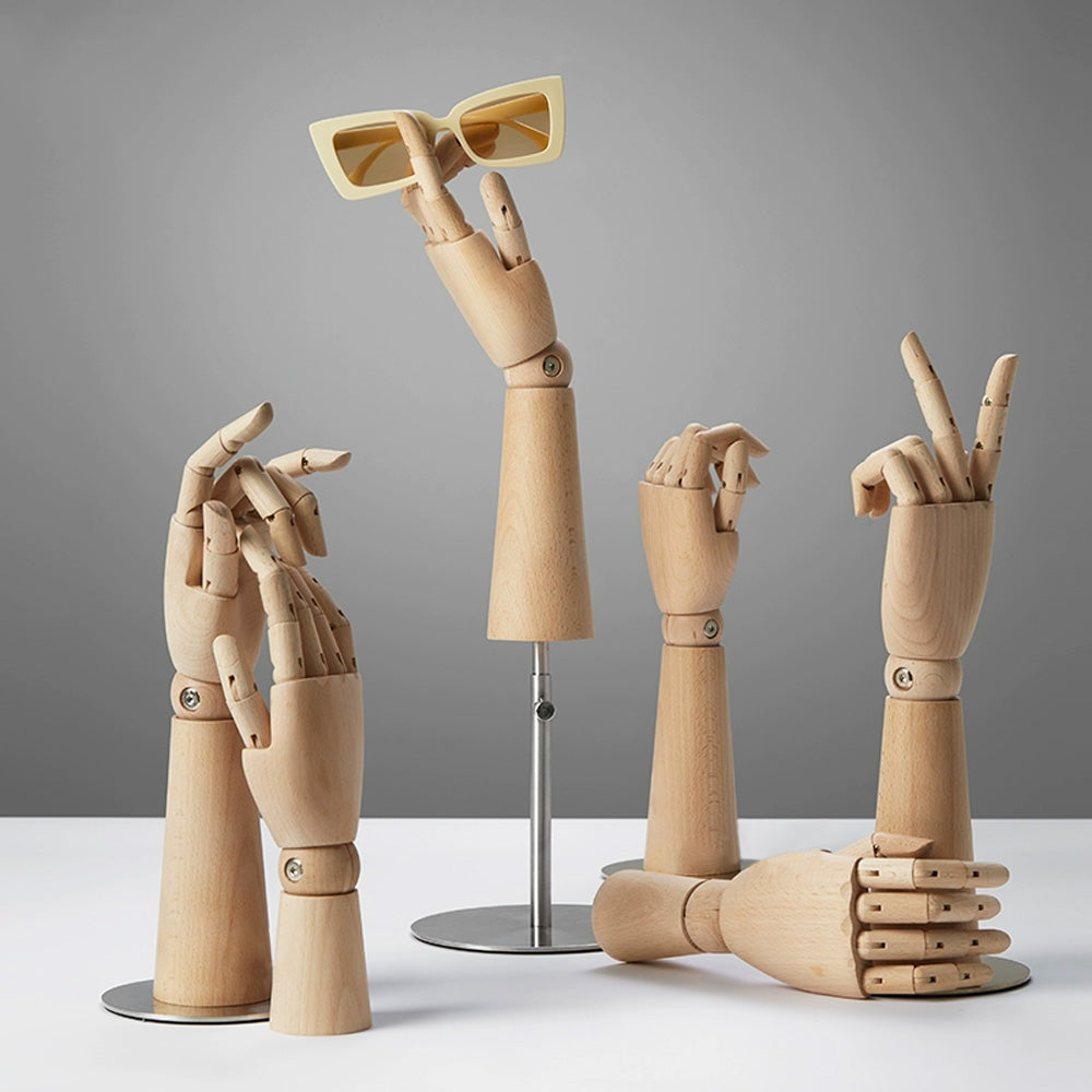 Wooden Hand Mannequin,Multifunction Female Hand for bag jewelry sunglasses necklace hat Wig display, Raw Beech Wood Color with/without Base DL2420 DE-LIANG