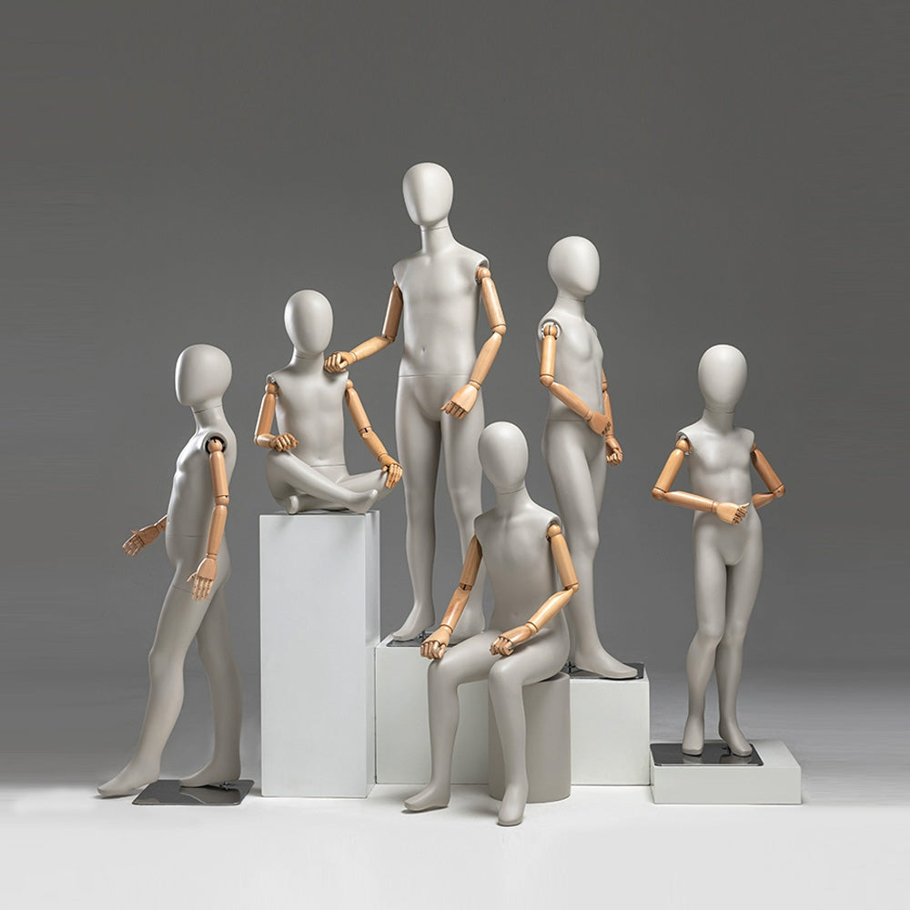 DE-LIANG Luxury Child Mannequin with Flexible Wooden Arms,Sandy Mud Color Child Stand/Sitting Full Body Dress Form Model for Clothes Display De-Liang Dress Forms