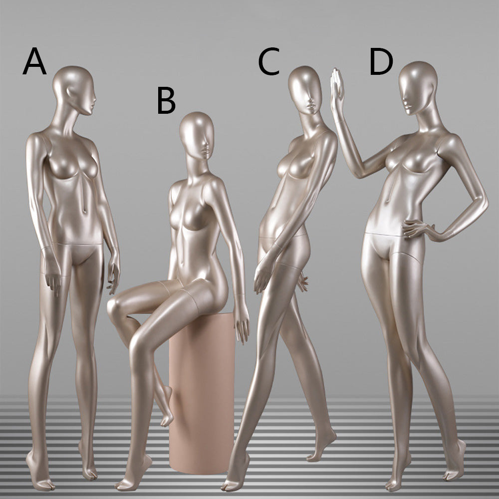 DE-LIANG Glossy Champagne Female Full Body Mannequin – Luxury Fiberglass Dress Form Display Model for Window, Boutique Clothing & Fashion Store Showcase