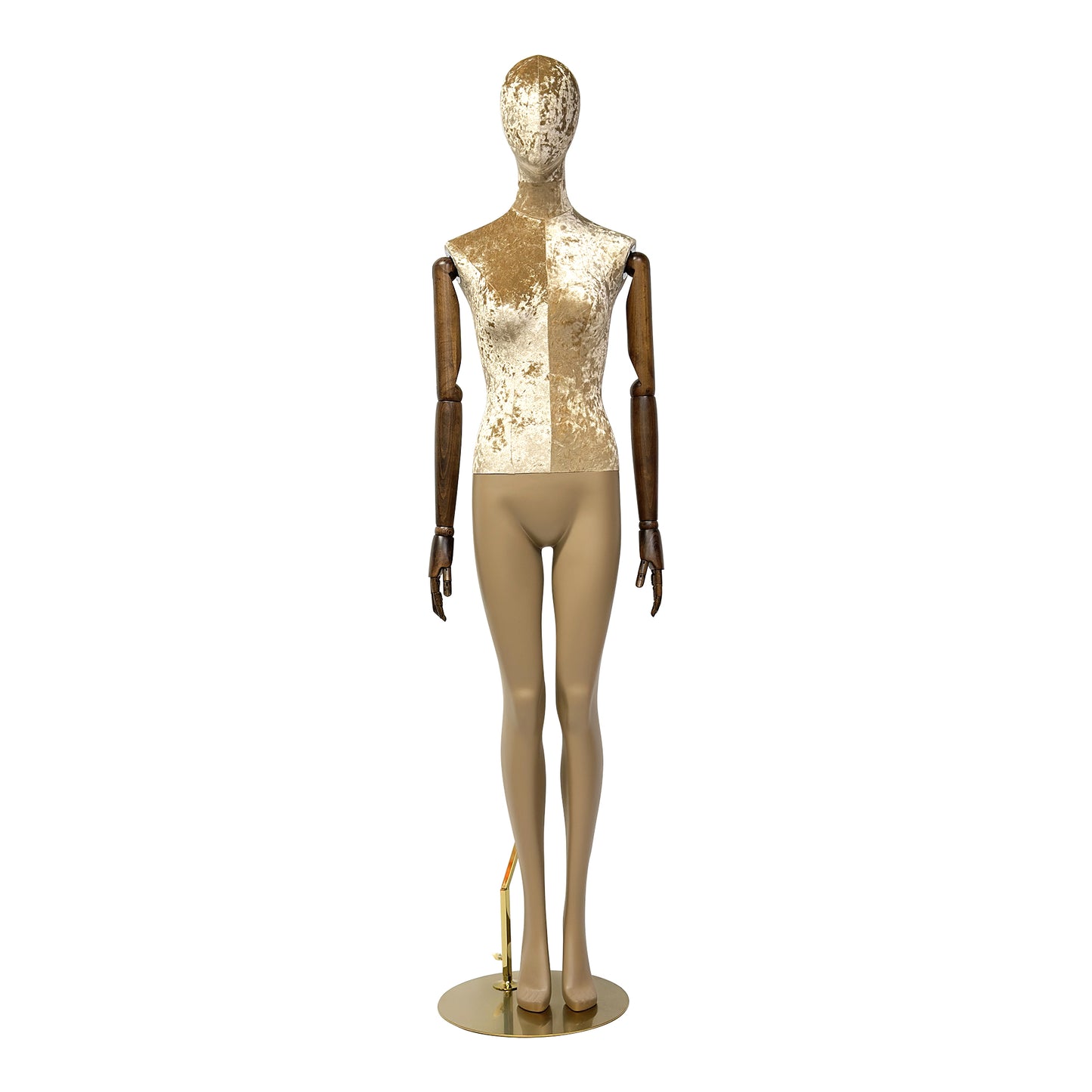 Luxury Mannequin Full Body, DE-LIANG Female Dress Form Torso With Black Wooden Arms, Upper Body Velvet Linen and Painting Brown Leg,1 Piece