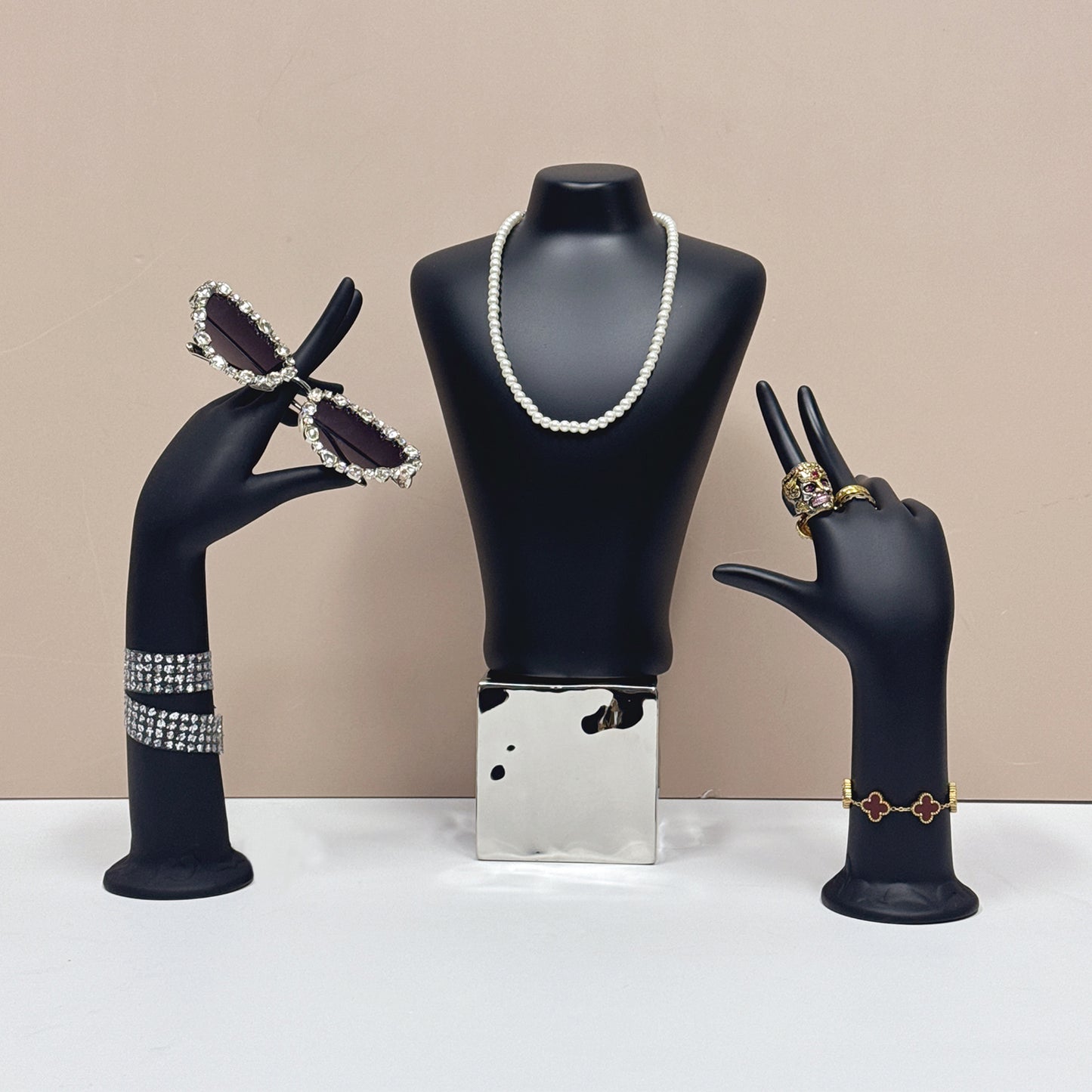 DE-LIANG - Expositor de joyas negro: soporte para busto y joyero, ideal para collares, anillos y accesorios, ideal para exhibiciones en el hogar, tiendas y ferias comerciales.