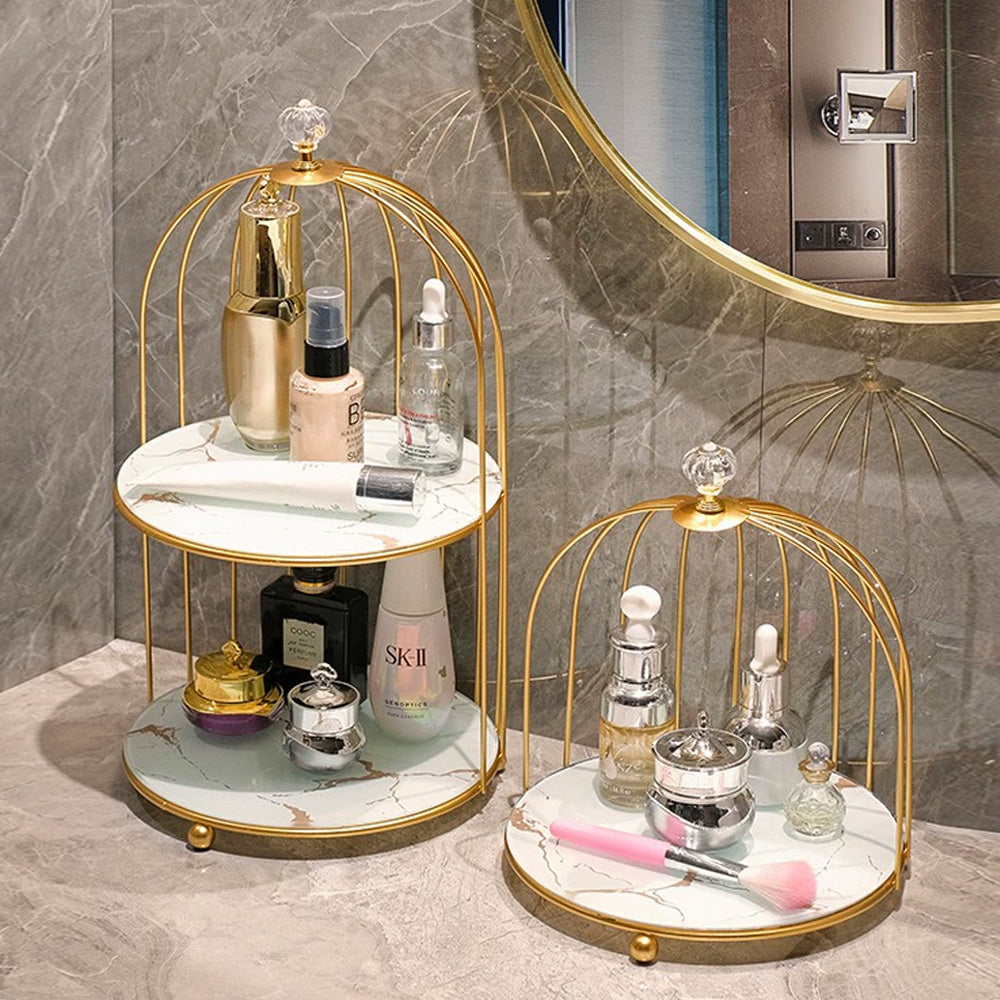 DE-LIANG Creative Metal Birdcage Storage Display Rack—Multifunctional Storage Cabinet Storage Rack For Room—Marbel Gadgets Compartment DE-LIANG