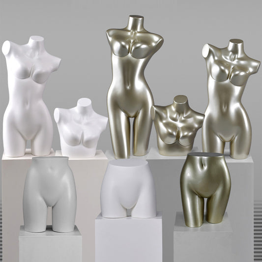 DE-LIANG Female Torso Mannequin Display Set,Half Body Dress Form Collection,White & Gold Finish Retail Display Forms for Clothing Store