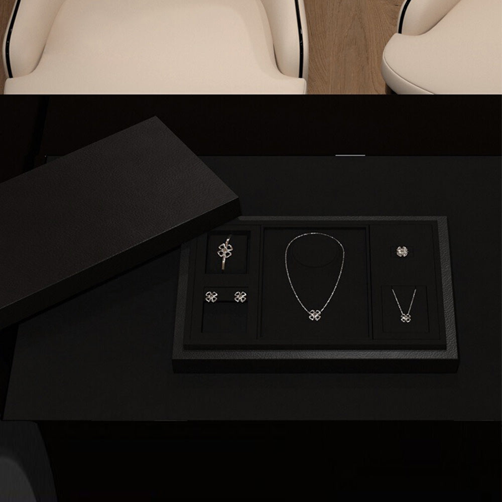 DE-LIANG Elegant Black Necklace Storage Box,Jewelry Organizer Traysl Organizer Display Storage Case for Rings Earring Necklace Bracelet,PU Leather & Microfiber DL2559