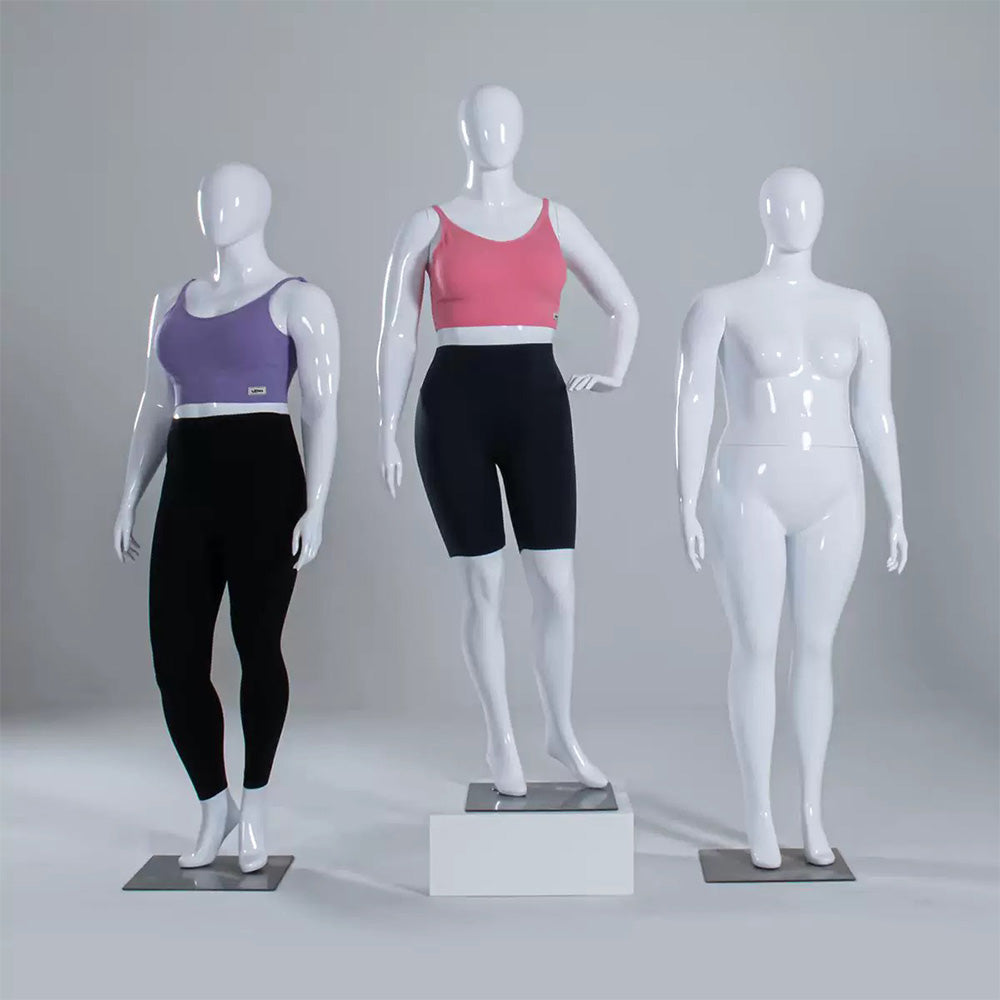 DE-LIANG Plus Size Full Body Female Mannequin,Glossy White Display Manikin for Clothing Stores, Dress Form Torso with Metal Base DL0174