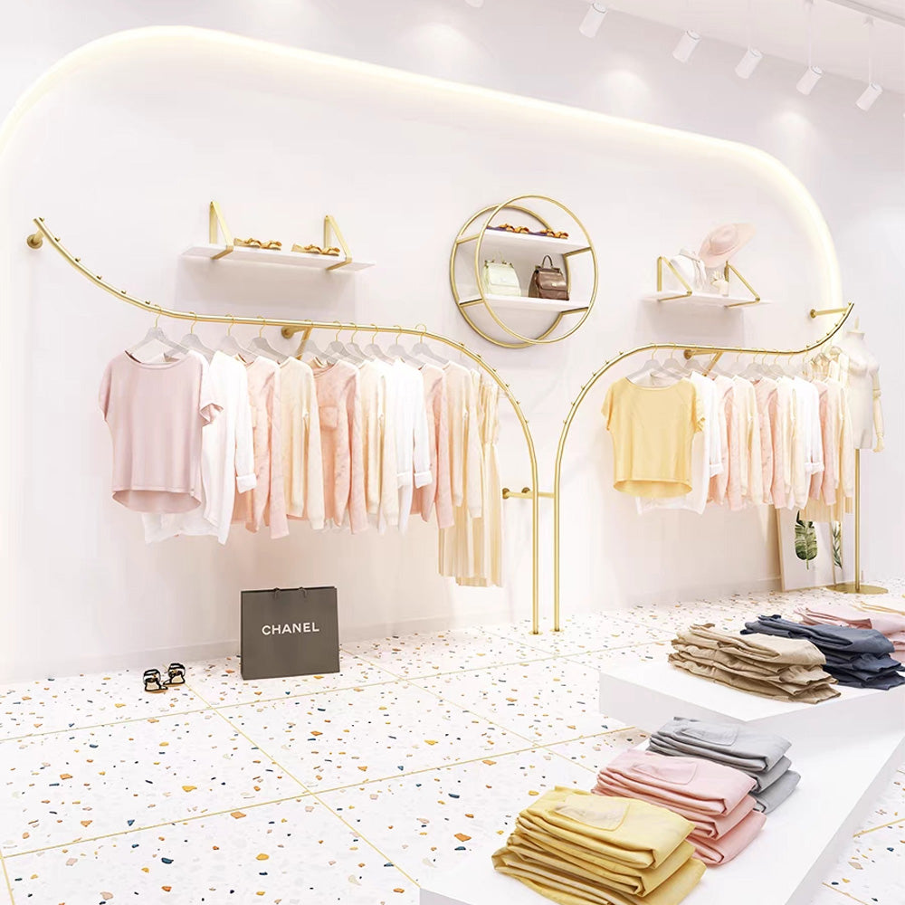 Women's Clothing Store Clothes Display Stand Floor-Standing Gold Clothes Display Rack Combination Clothing Store Hanger 2364 DE-LIANG