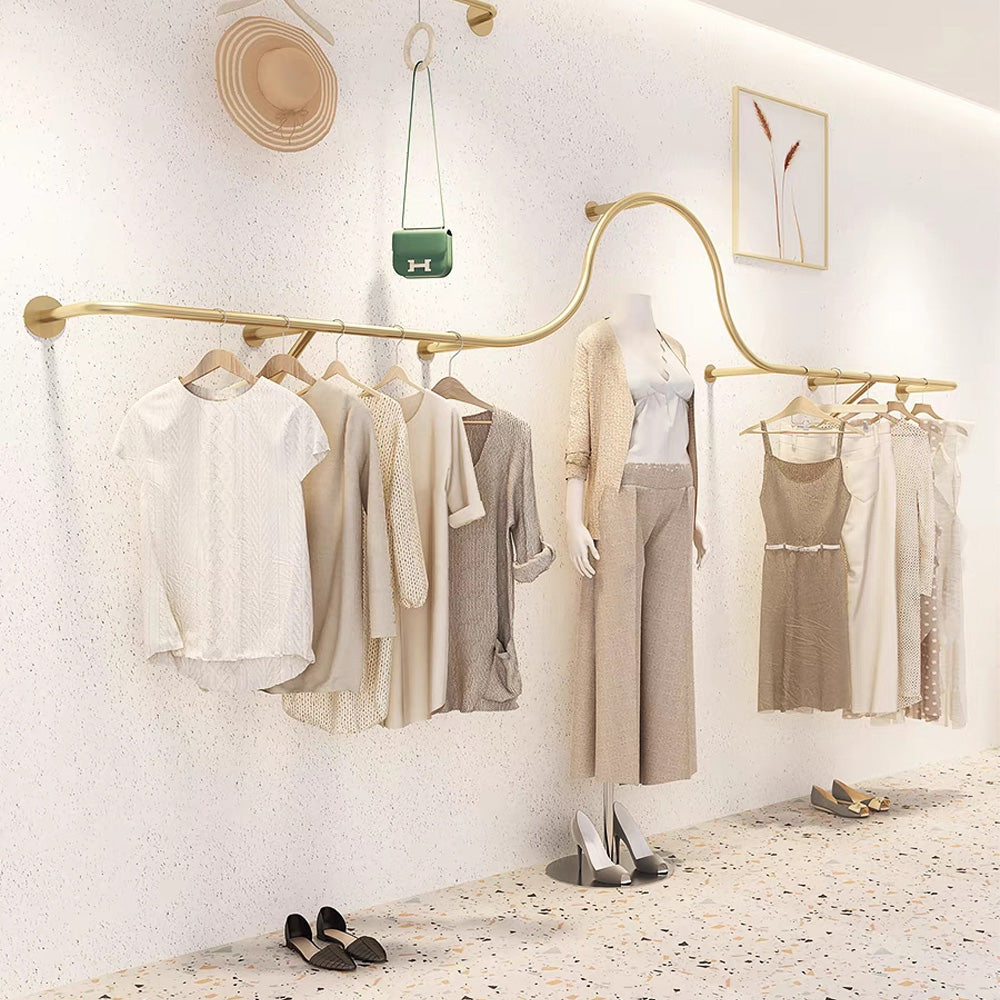 Women's Clothing Store Clothes Display Stand Floor-Standing Gold Clothes Display Rack Combination Clothing Store Hanger 2363 DE-LIANG