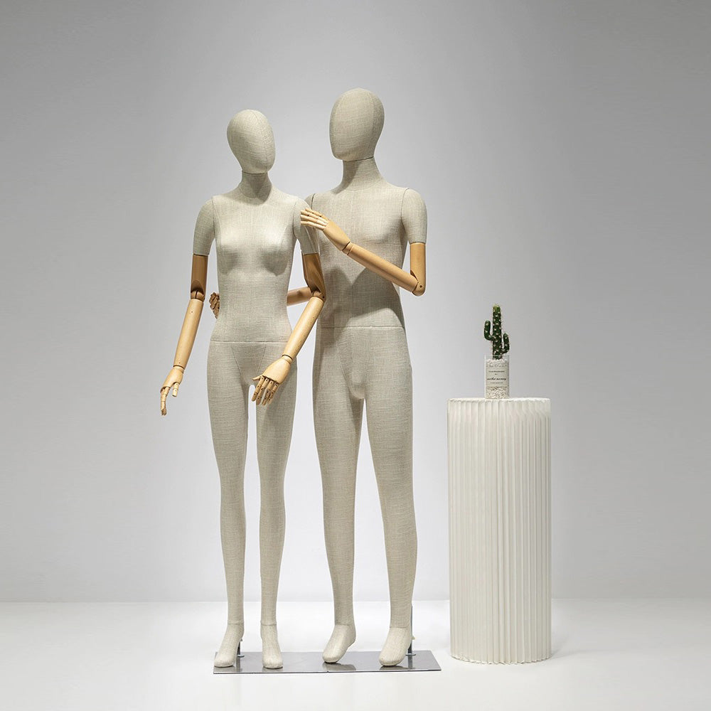 Luxury Full Body Female Mannequin Torso Display Dress Form,Wedding Dress Gown Display Grey Bamboo Linen Mannequin Torso Model, Head For Wigs