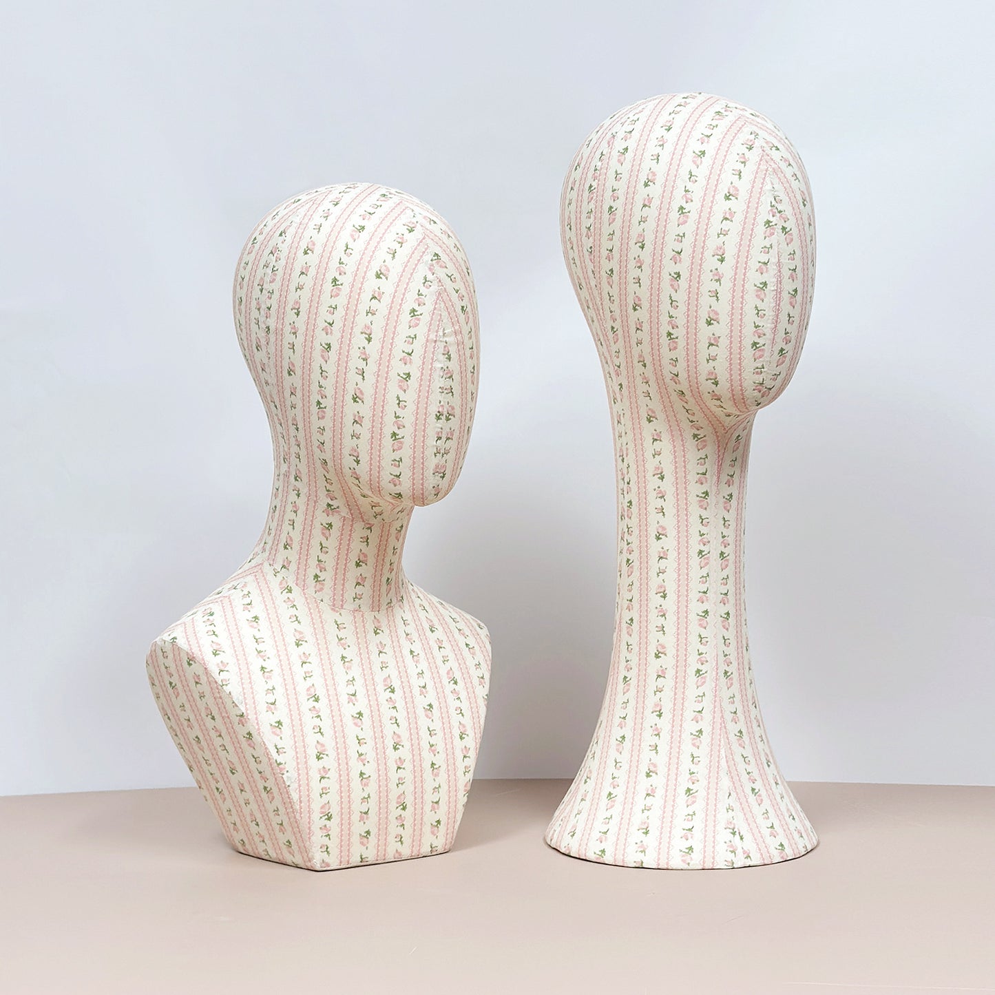 DE-LIANG New Fully Pinnable Linen Mannequin Head Form,Vintage Flower Mannequin Head Stand,Headband Wig Hat Jewelry Display Head Dummy DressForm Props