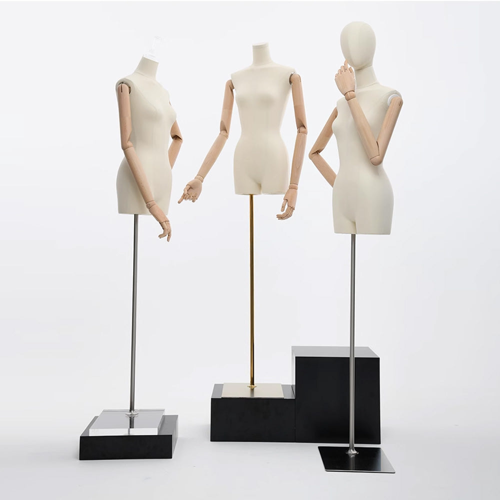 Mannequin en tissu pour femme DE-LIANG, mannequin à épaules plates pour femme adulte avec bras en bois flexibles, forme de robe de fenêtre pour présentation de vêtements