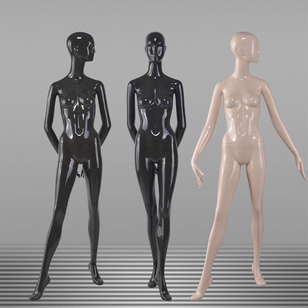DE-LIANG Female Full Body Mannequin,Glossy White/Black Fiberglass Realistic Dress Form Display,Elegant Standing Window Display Model for Clothing Stores, Boutiques & Fashion Exhibitions