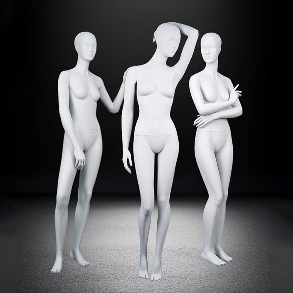 DE-LIANG Professional Female Mannequin Full Body Dress Form Display - Realistic Poseable Fashion Model Stand for Clothing Store Boutique Window Display - White Matte Finish Retail Merchandising Dummy