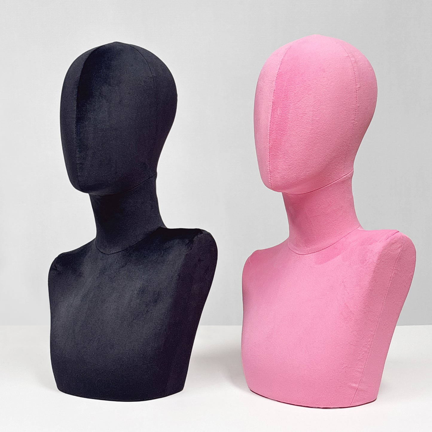 DE-LIANG Suede Mannequin Head Torso Display Stand,Soft Pinnable Foam Wig Head for Hats, Wigs, Jewelry,Accessories | Boutique Window Display Prop | Black / Pink