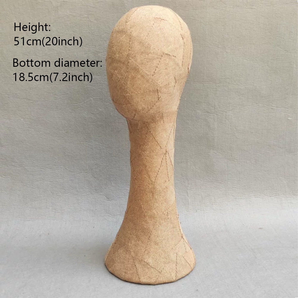 DE-LIANG Handcrafted Kraft Paper & Linen Mannequin Head, Pin-Insert Wig & Hat Display