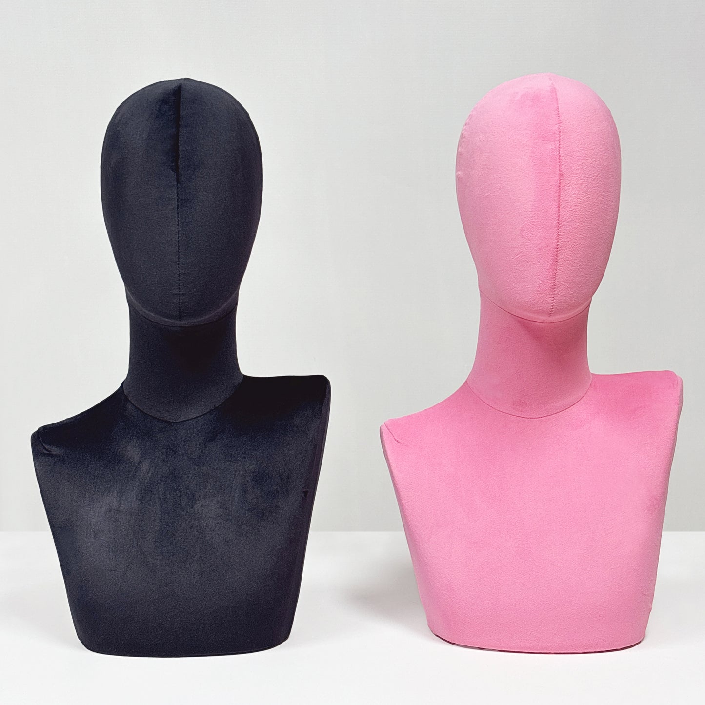 DE-LIANG Suede Mannequin Head Torso Display Stand,Soft Pinnable Foam Wig Head for Hats, Wigs, Jewelry,Accessories | Boutique Window Display Prop | Black / Pink