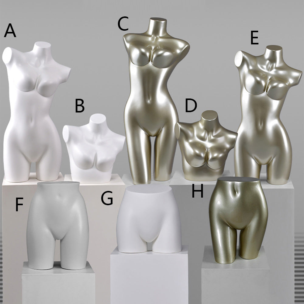 DE-LIANG Female Torso Mannequin Display Set,Half Body Dress Form Collection,White & Gold Finish Retail Display Forms for Clothing Store