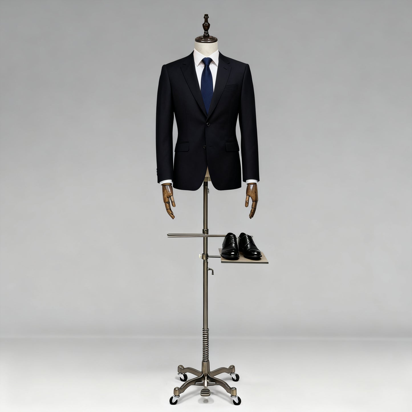 Male Half Body Mannequin, Men Suit Display Model with Wooden Arms and Cross Four-Wheel Base