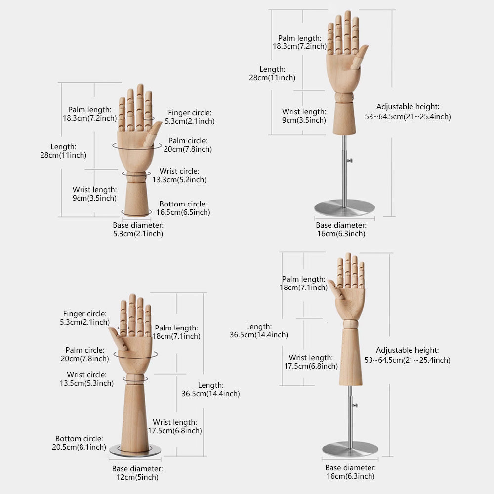 Wooden Hand Mannequin,Multifunction Female Hand for bag jewelry sunglasses necklace hat Wig display, Raw Beech Wood Color with/without Base DL2420 DE-LIANG