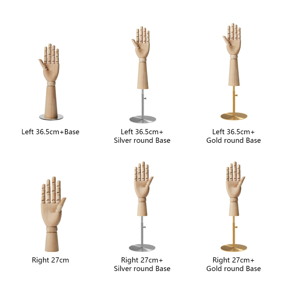 Wooden Hand Mannequin,Multifunction Female Hand for bag jewelry sunglasses necklace hat Wig display, Raw Beech Wood Color with/without Base DL2420 DE-LIANG