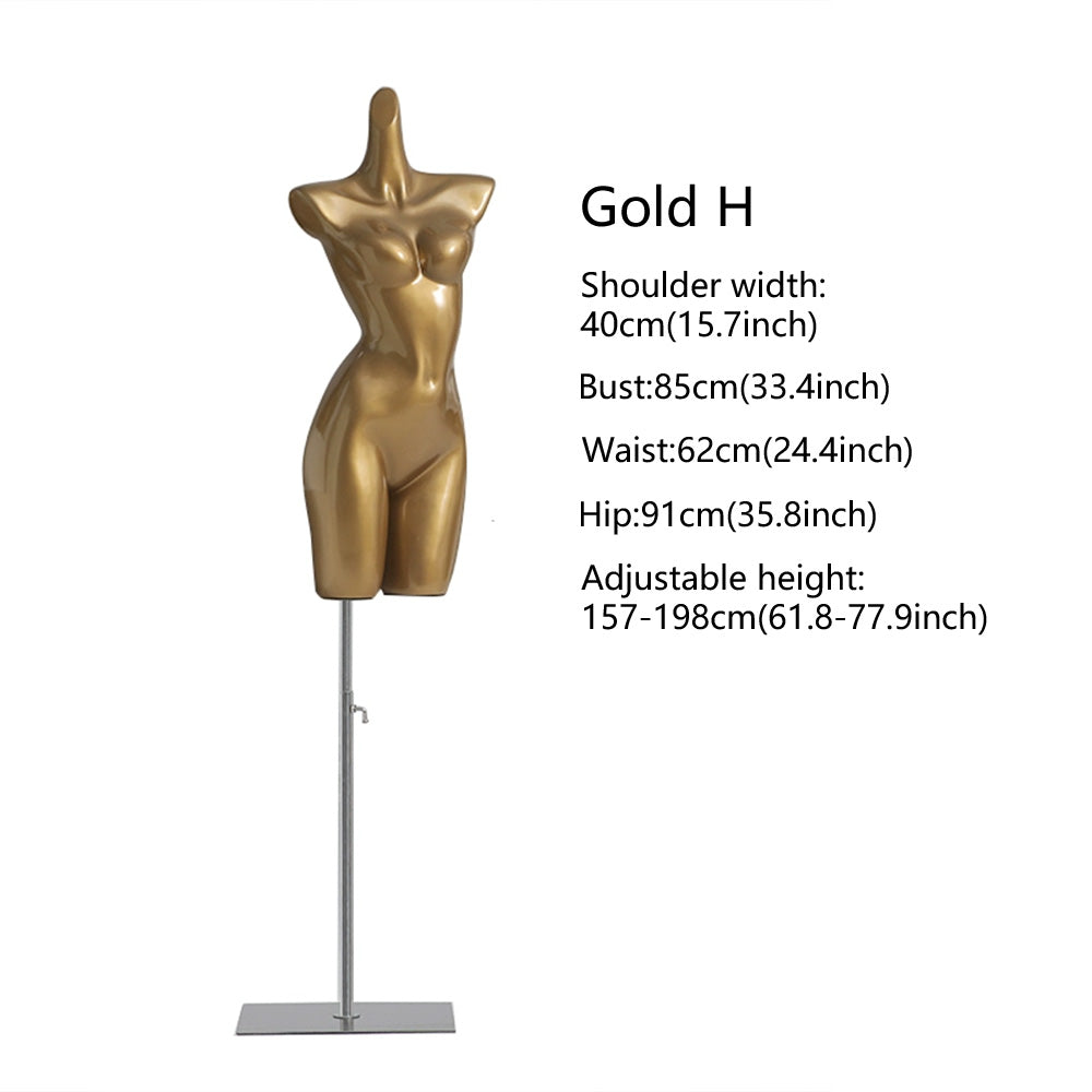 DE-LIANG Female Lingerie Display Form - White Gold Full Half Body Mannequin Bust Torso Hip Bra Panty Prop