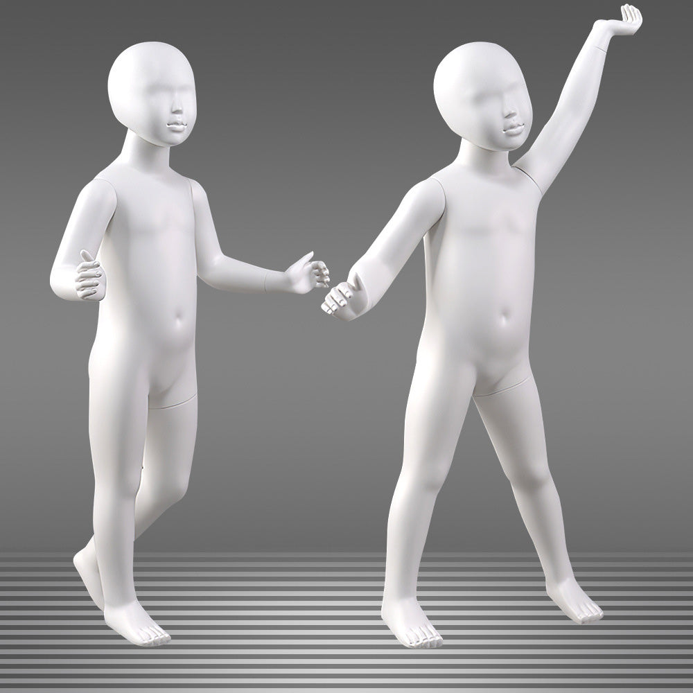 DE-LIANG Matte White Kids Full Body Mannequin,Child Standing/Sitting Pose Fiberglass Dress Form Torso with Facial Features,Display Dummy for Clothing Store Window & Boutique Fashion Display