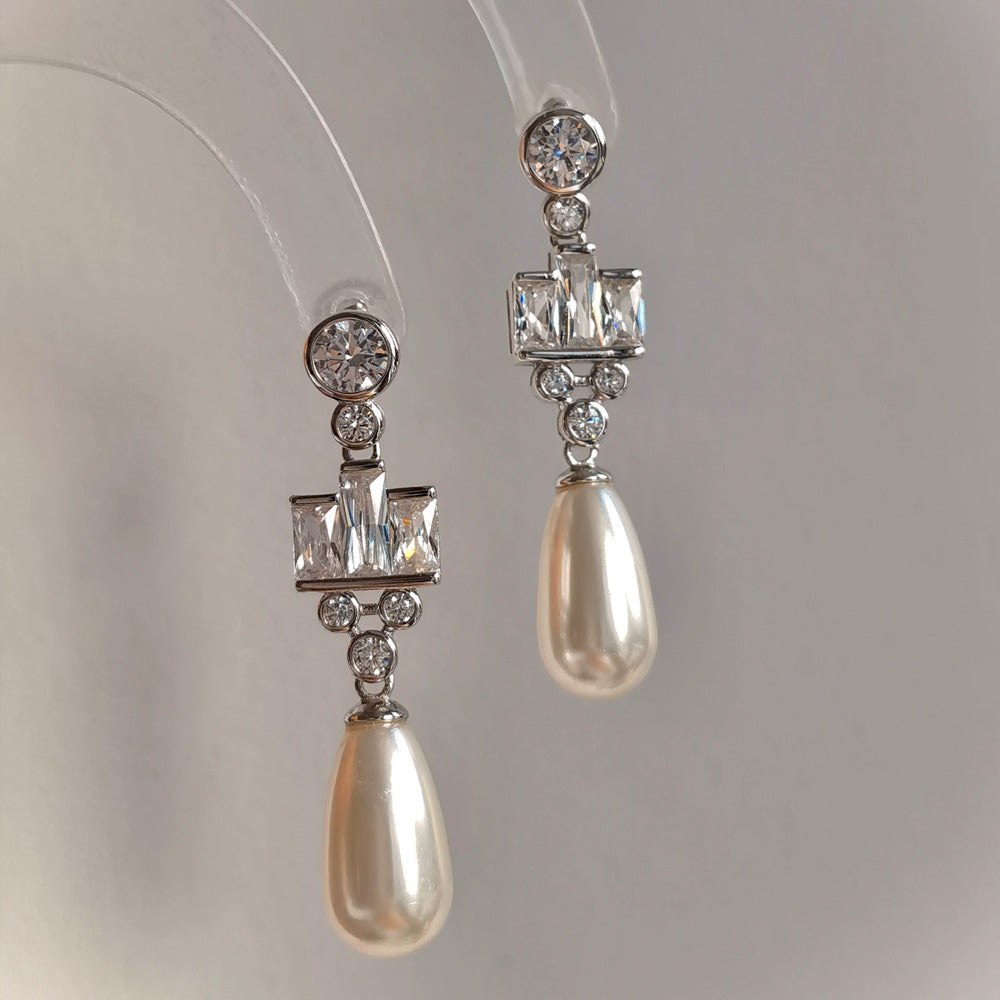 Silver Handmade Pearl earrings,Fresh Water Pearl Earrings, Hoop Pearl Earrings, Bridesmaid Gifts , Anniversary Gift, Wedding jewelry, Pearl Jewelry DE-LIANG