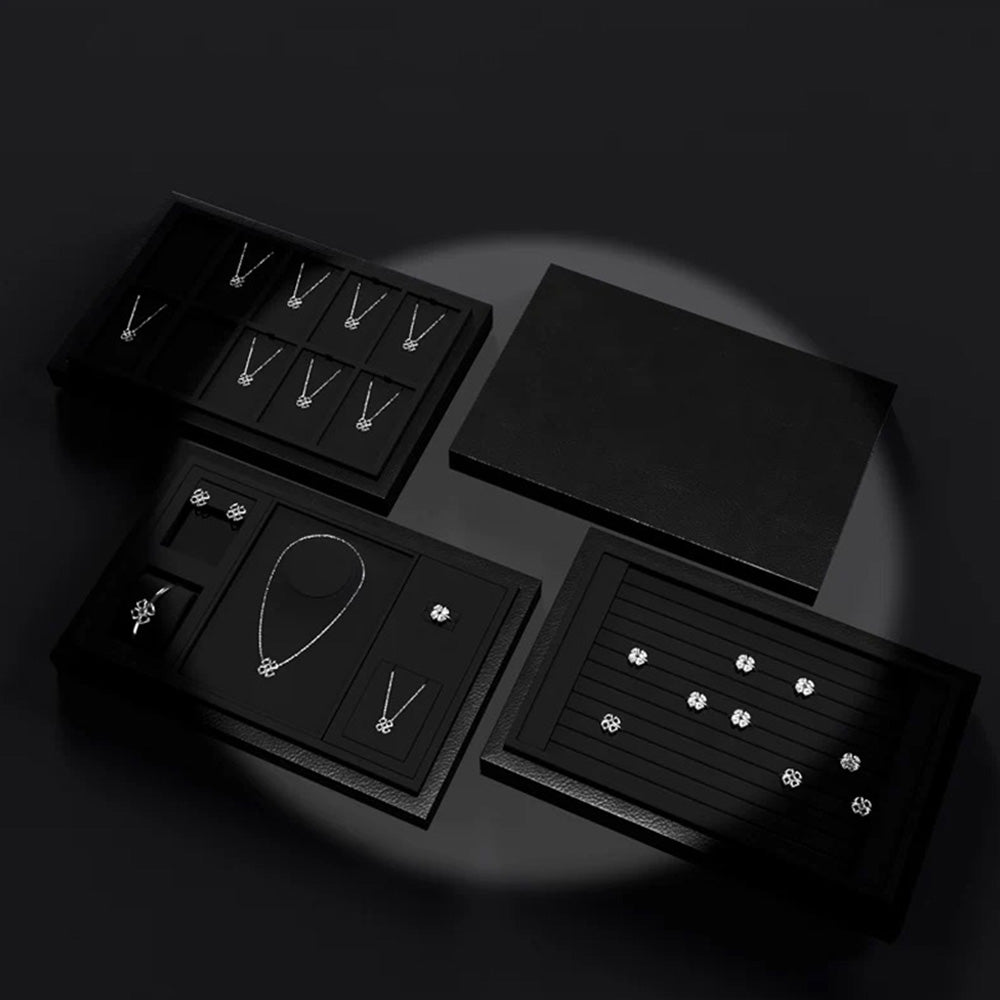 DE-LIANG Elegant Black Necklace Storage Box,Jewelry Organizer Traysl Organizer Display Storage Case for Rings Earring Necklace Bracelet,PU Leather & Microfiber DL2559