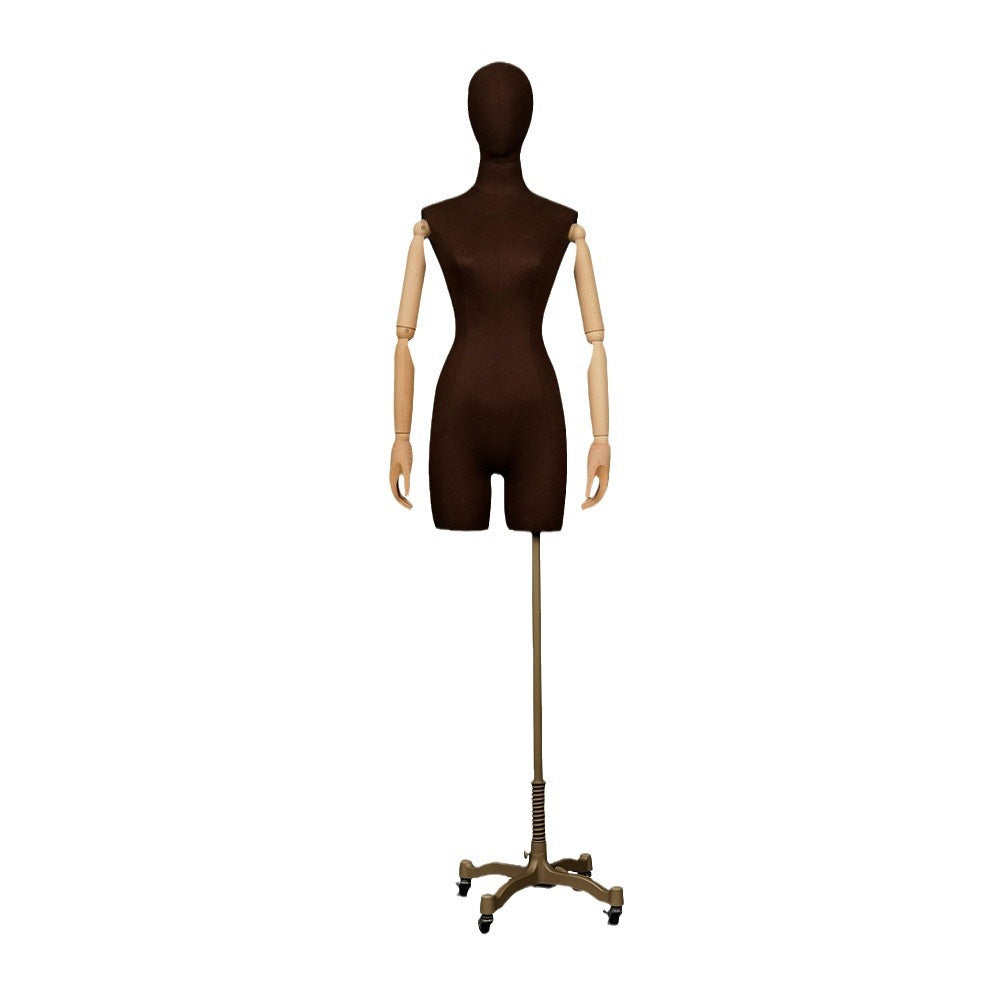 DE-LIANG Female Half Body Mannequin,Linen Fabric Adult Mannequins Torso with Wood Arms
