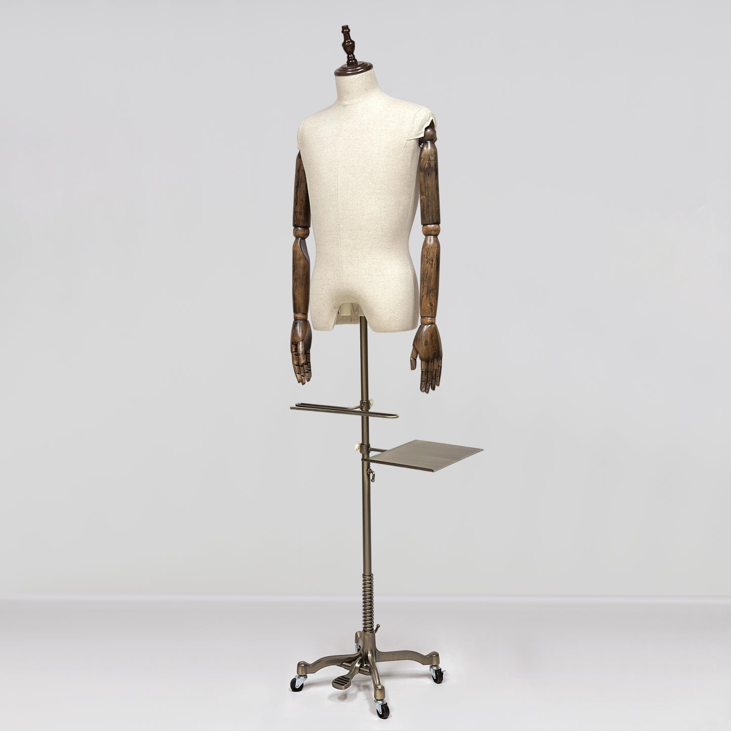 Male Half Body Mannequin, Men Suit Display Model with Wooden Arms and Cross Four-Wheel Base