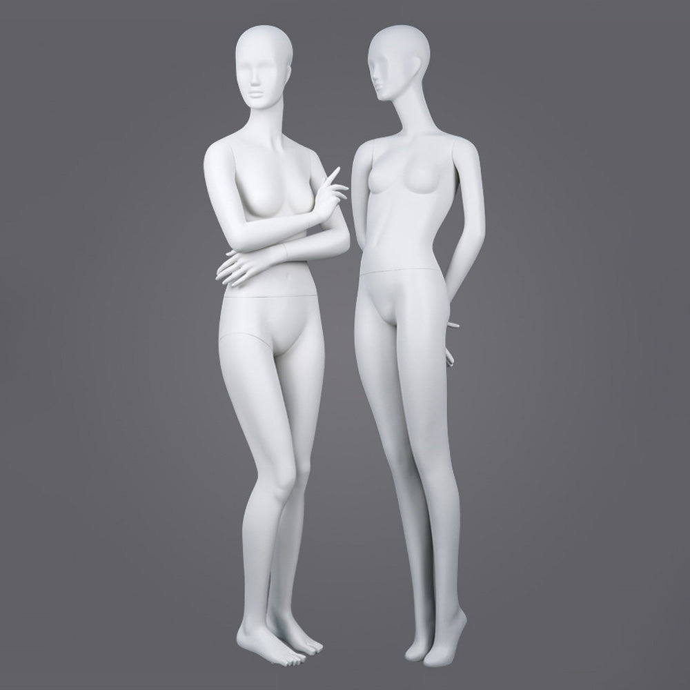 DE-LIANG Professional Female Mannequin Full Body Dress Form Display - Realistic Poseable Fashion Model Stand for Clothing Store Boutique Window Display - White Matte Finish Retail Merchandising Dummy