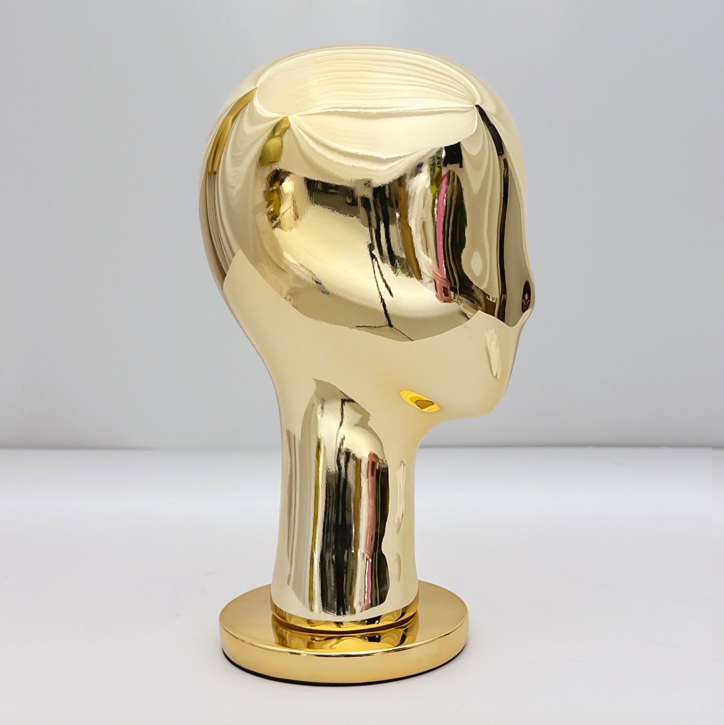 DE-LIANG Gold & Silver Fiberglass Head Mannequin, Chrome 33-40-59cm mannequin head with Detachable Base for Hat Wig Jewelry Display*1pcs