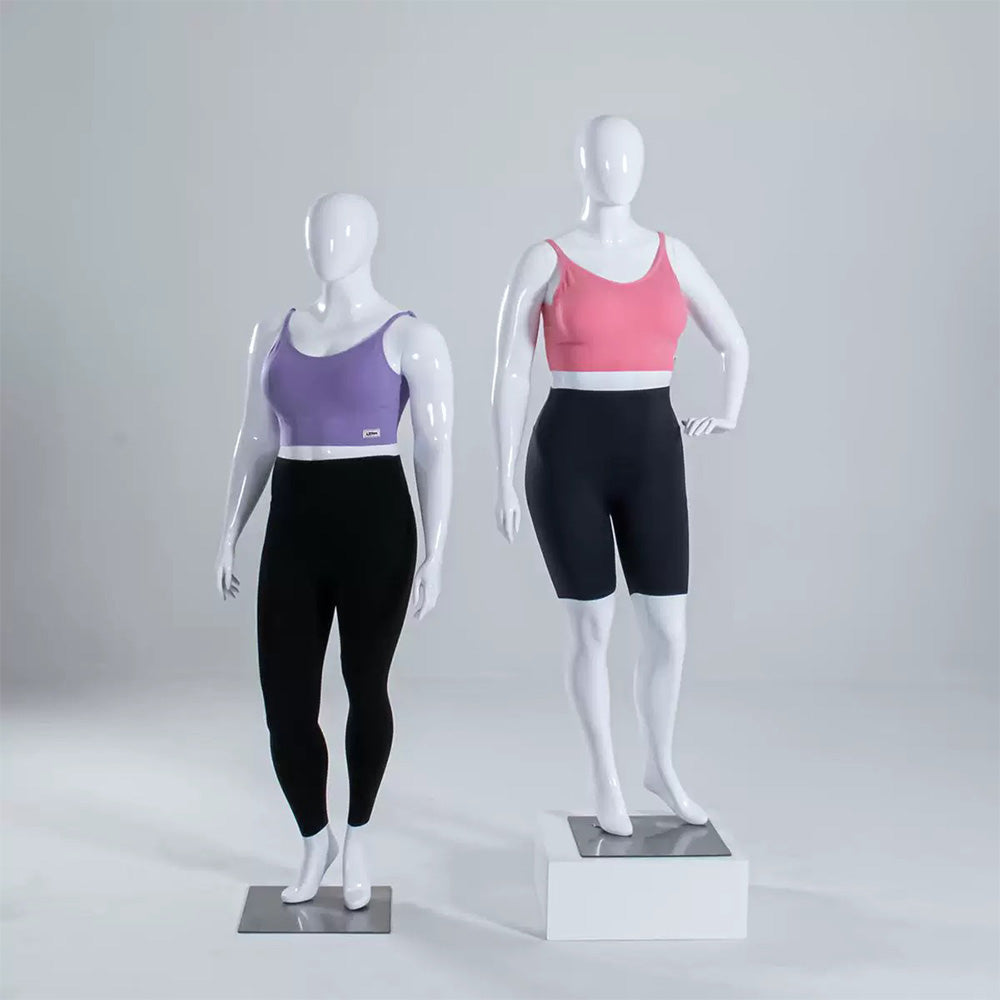 DE-LIANG Plus Size Full Body Female Mannequin,Glossy White Display Manikin for Clothing Stores, Dress Form Torso with Metal Base DL0174
