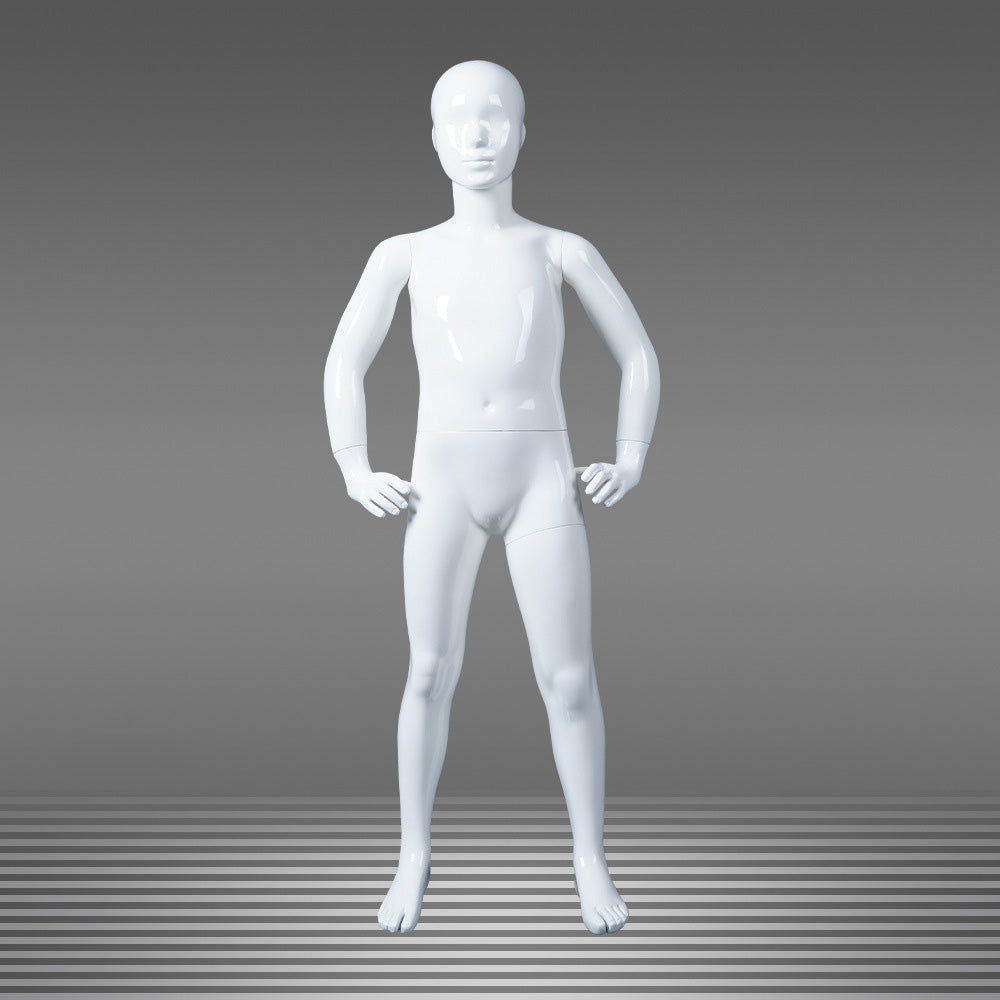 Glossy White Kids Full Body Mannequin with Arms and Base