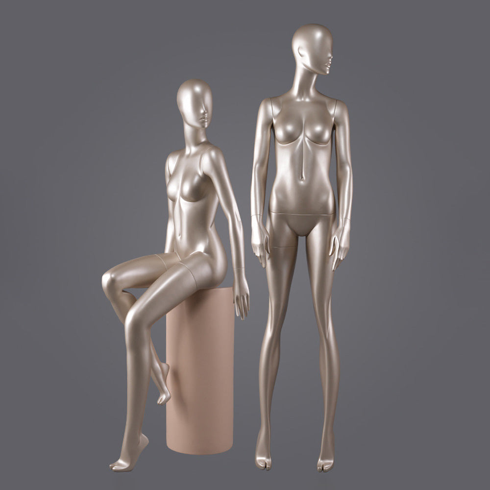DE-LIANG Glossy Champagne Female Full Body Mannequin – Luxury Fiberglass Dress Form Display Model for Window, Boutique Clothing & Fashion Store Showcase