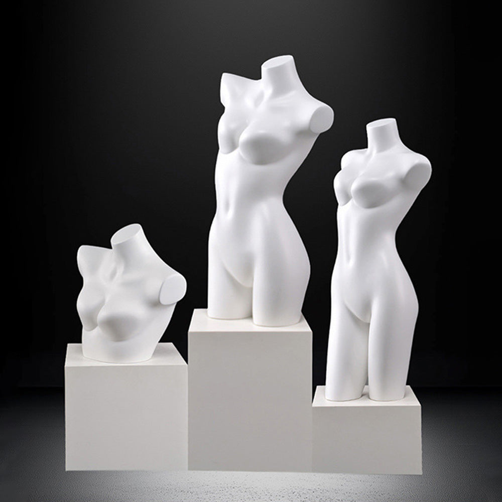 DE-LIANG Female Torso Mannequin Display Set,Half Body Dress Form Collection,White & Gold Finish Retail Display Forms for Clothing Store