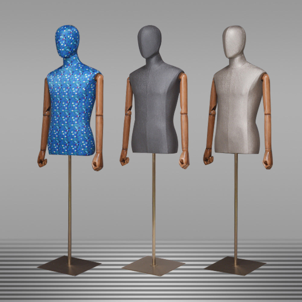 DE-LIANG Men Half Body Mannequin Torso,Fabric Display Dress Form For Clothing Store Display,Maniquin Body Dummy Prop,Adult Male Model with Wooden Base