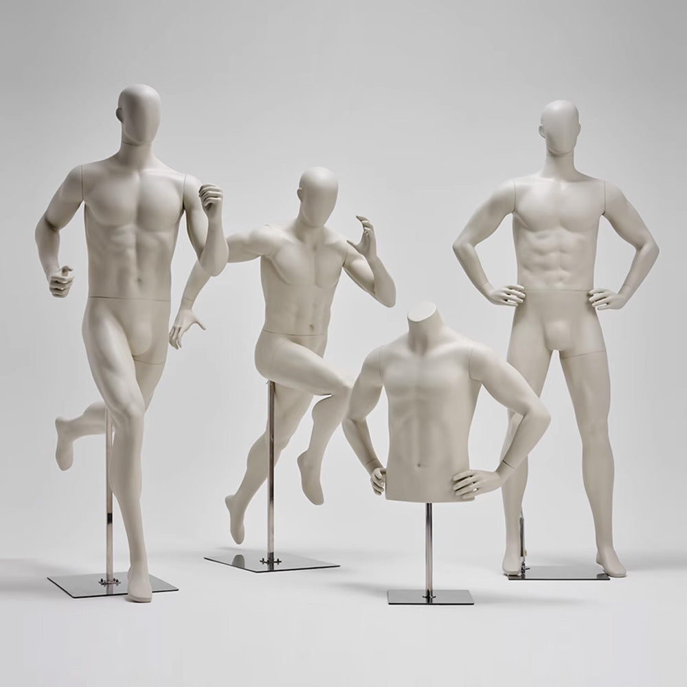 DE-LIANG Female/Male Running Sport Mannequins,Beige Fitness Dress Form Mannequin Torso Full Body for Window Display,Sportwear,Yoga Gymnasium Phsical Althletic Field Display Stand