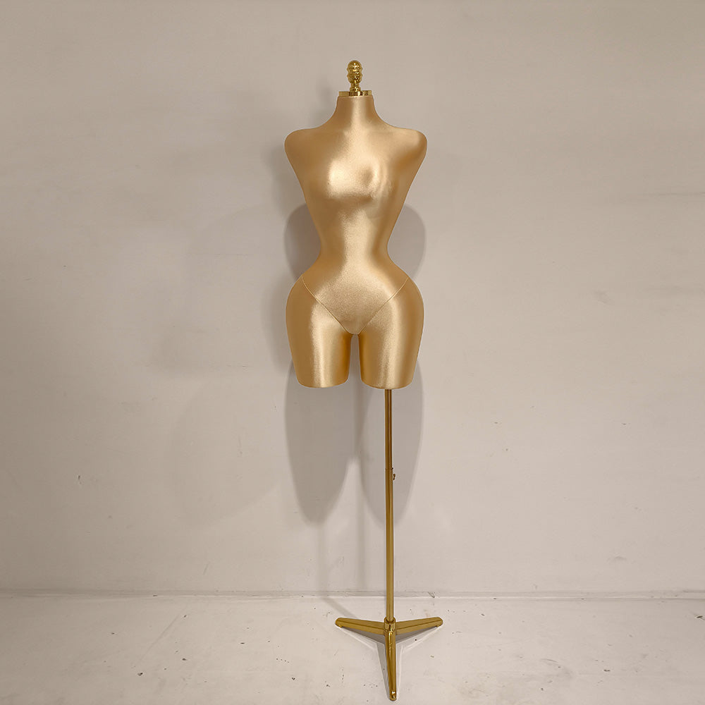 Elegant S-Shape Satin Female Half Body Mannequin, Adjustable Women Dress form Torso, Clothing Model Props,Lady Display Form with Metal Base