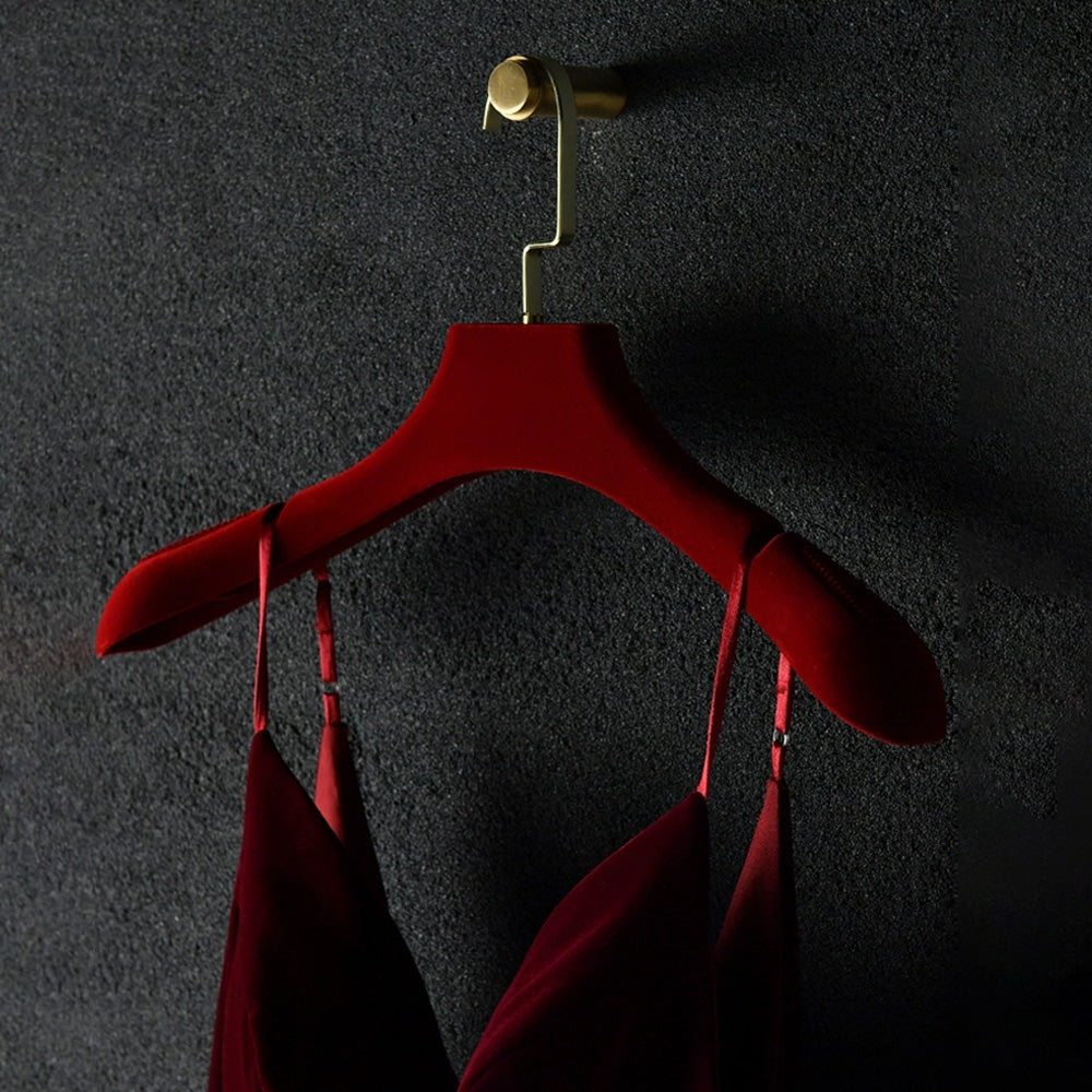 DE-LIANG Red Velvet Plastic Hanger for Coat Dress, Flocking Hanger Wedding Dress Bridal Veil Clothing Hanger,Velvet Hanger Customize DL2424 DE-LIANG