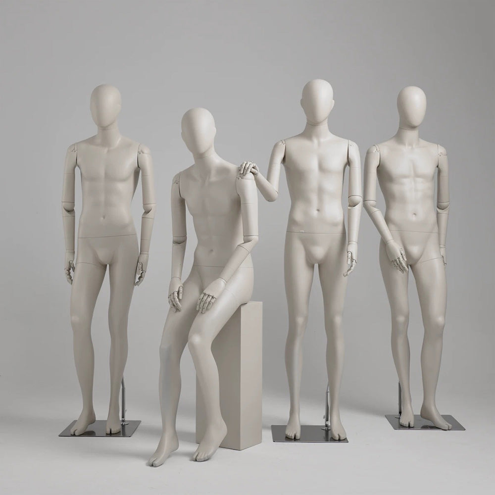 DE-LIANG Luxury Male Full Body Mannequins,Light Gray to Gray Male Dress Form Display Mannequis with Base,Stand Realistic Model for Clothing Shops