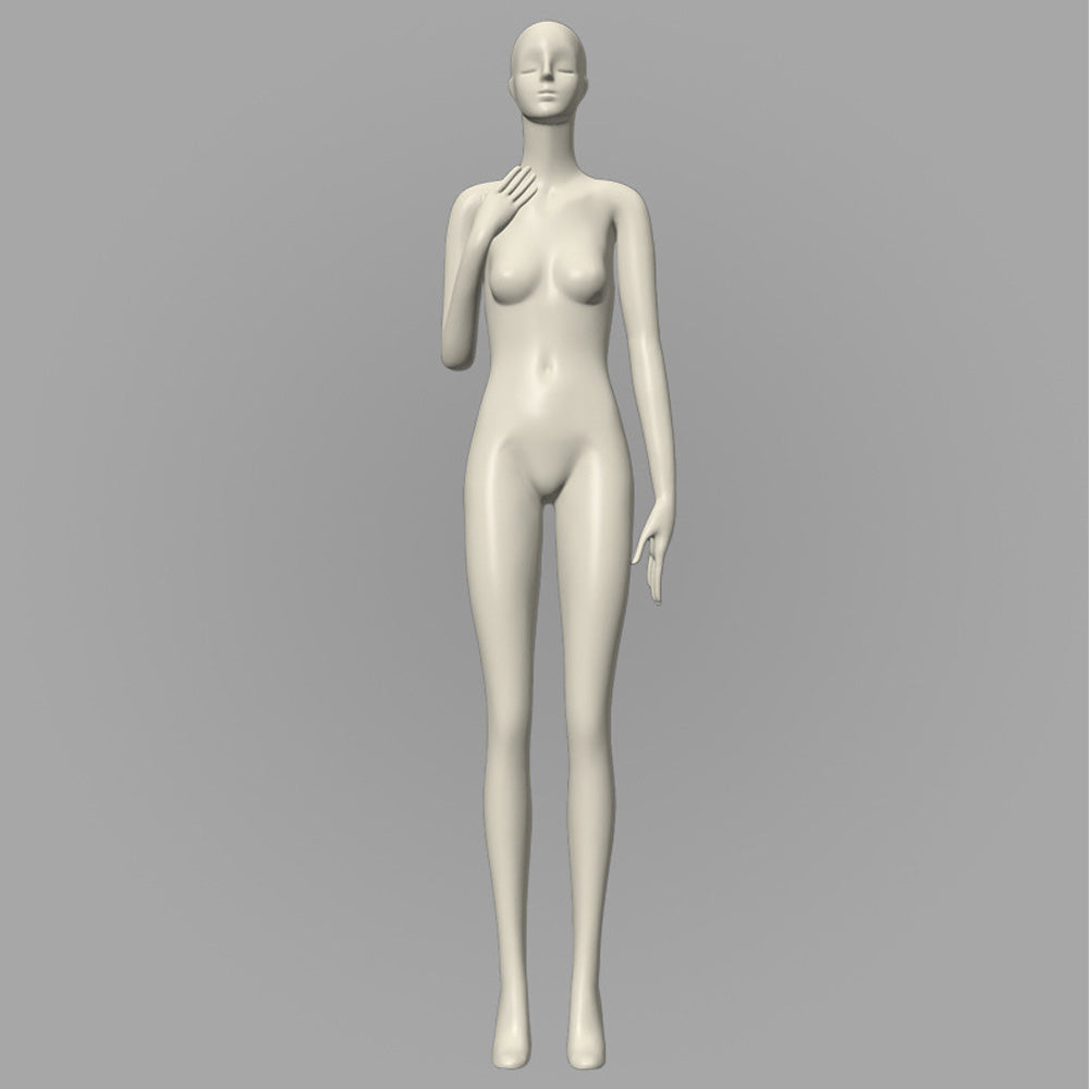 DE-LIANG Female Face Full Body Mannequins,White Color Display Fiberglass Dress Form with Torso Display, Modern Posing Mannequin for Fashion Boutiques & Window Displays DL0215