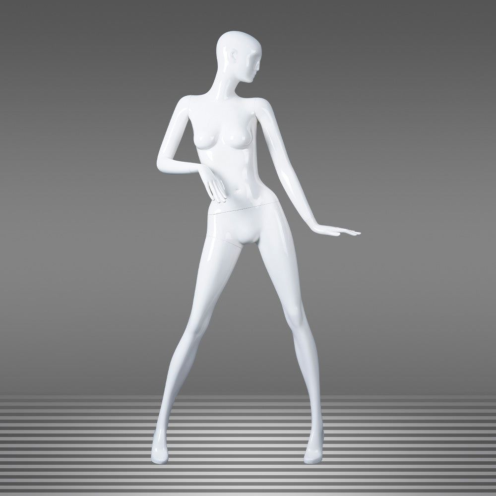 DE-LIANG Female Full Body Mannequin,Glossy White/Black Fiberglass Realistic Dress Form Display,Elegant Standing Window Display Model for Clothing Stores, Boutiques & Fashion Exhibitions