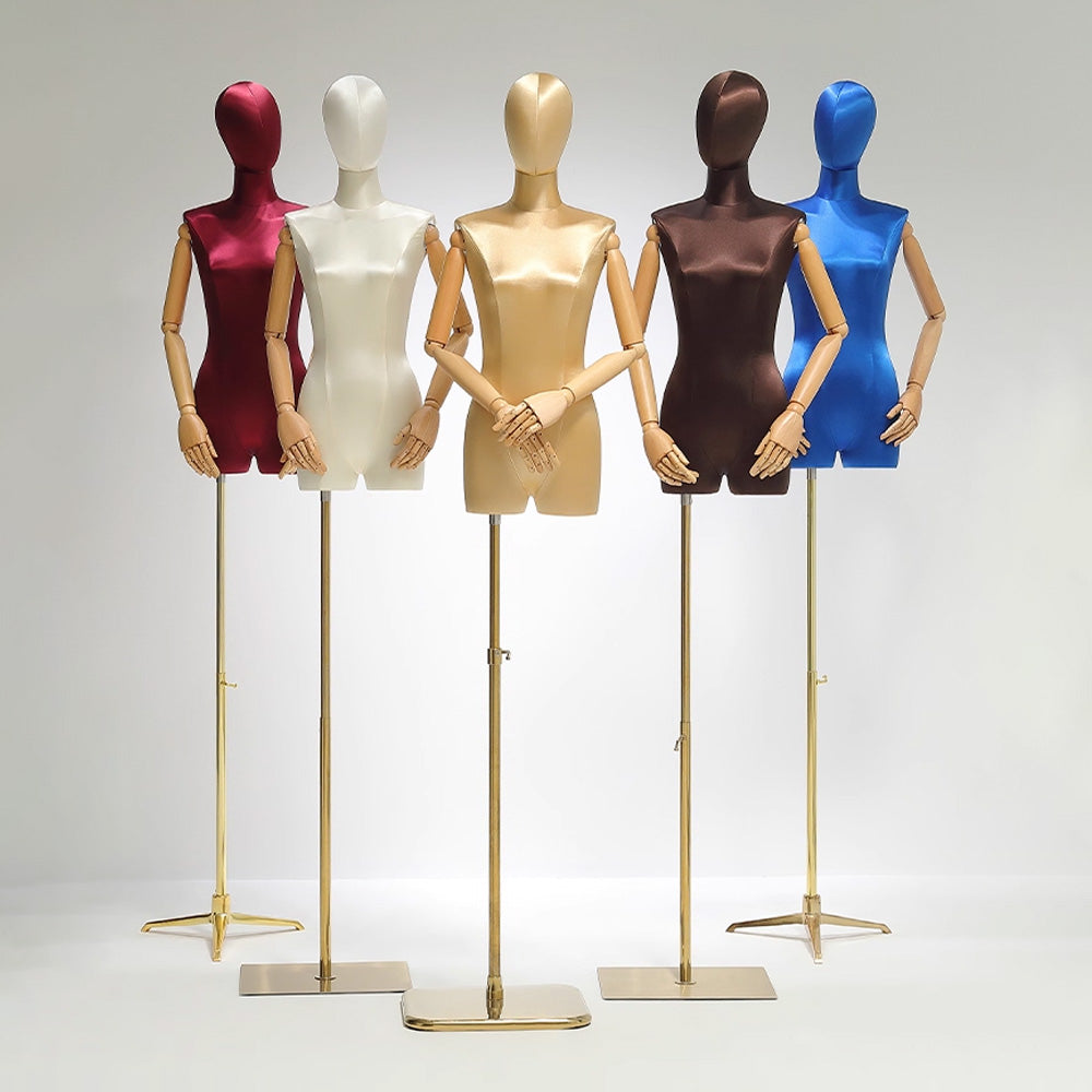 DE-LIANG Maniquí de medio cuerpo femenino, torso de maniquí adulto teñido, maniquí de seda ajustable para mujer, accesorios para modelos de ropa, maniquí de exhibición para dama con brazo de madera