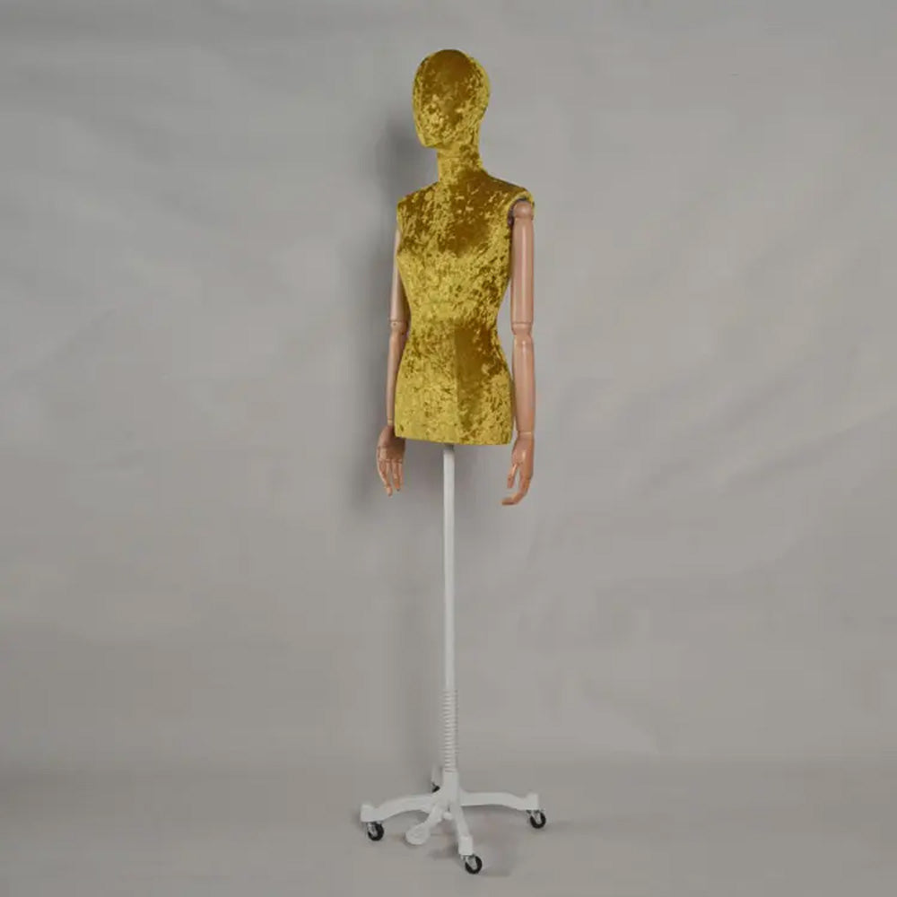 DE-LIANG Female Half Body Suede Velvet Display Mannequin,Woman Torso Dress Form with Wooden Arms ,High Quality Mannequin Torso for Clothing Store,Window Display