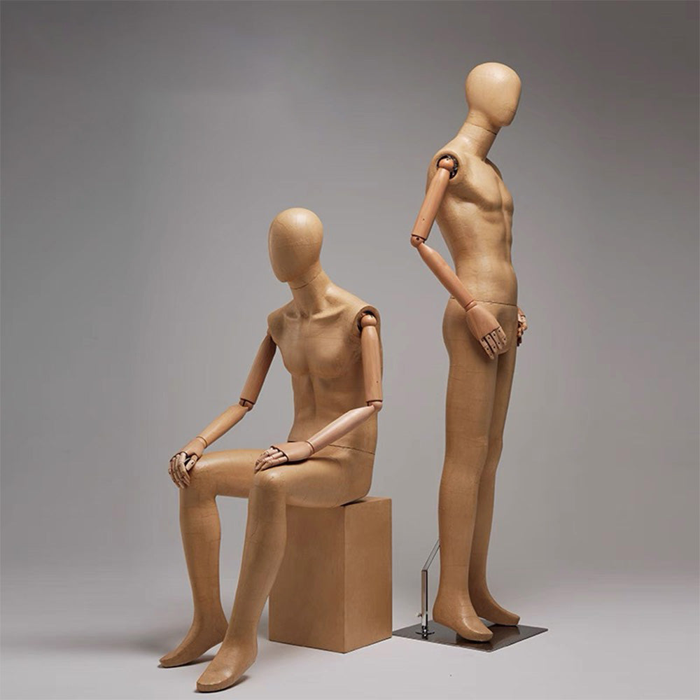 Kraft Paper Full Body Mannequin: Wooden Arms, Clothing Display