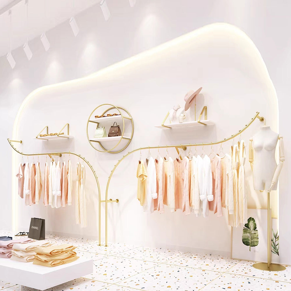 Women's Clothing Store Clothes Display Stand Floor-Standing Gold Clothes Display Rack Combination Clothing Store Hanger 2364 DE-LIANG