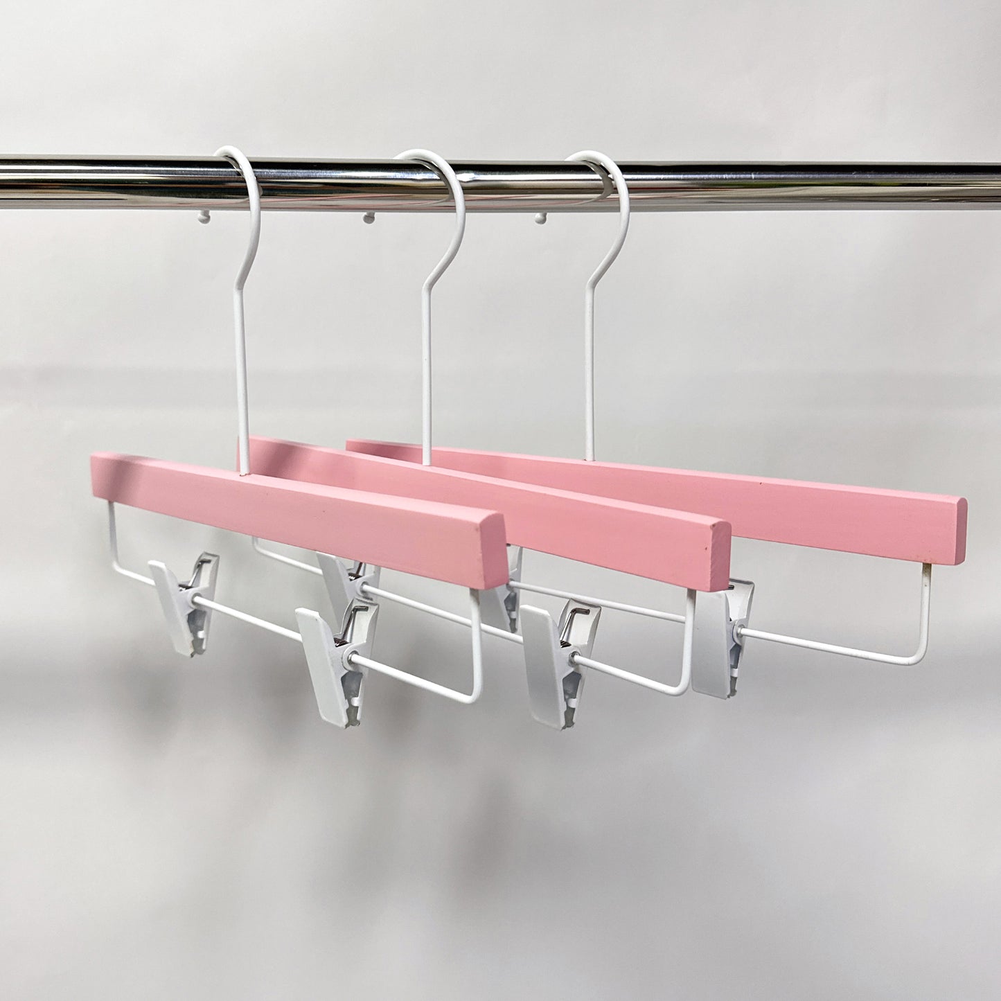 Matt Pink Wooden Hanger, Luxu Wedding Dress Bridal Shirt Coat Dress and Pant Trouser Bottom Clip Hanger With Long White Hook,50pcs per pack - De-Liang Dress Forms