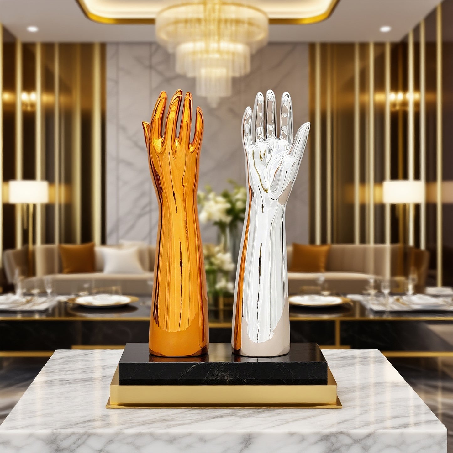 DE-LIANG Female Male Mannquin Hand, Wrist Brace Hands Mannequin, Elbow Wrist Protection Jewelry Display Stand, JewelryRose Gold&Chrome Silver*1pcs
